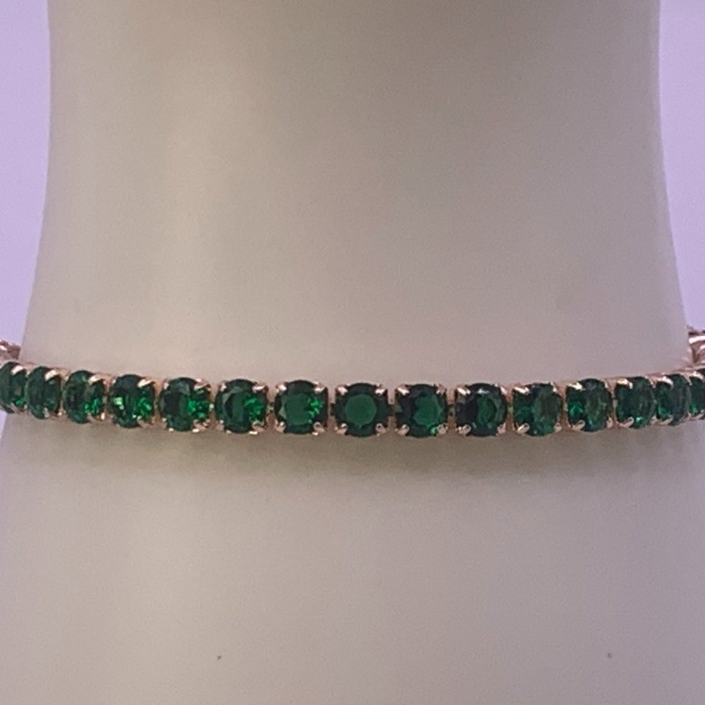 18 K Rose Gold Plated Tennis Bracelet Round  4mm Green Cubic Zirconia